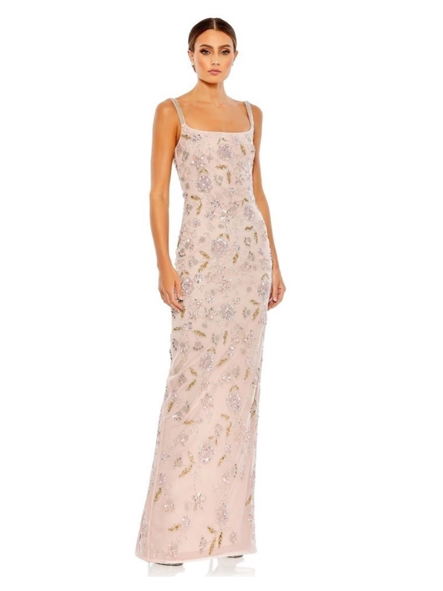 Mac Duggal Blush Pink Embellished Floral Sheath Dress